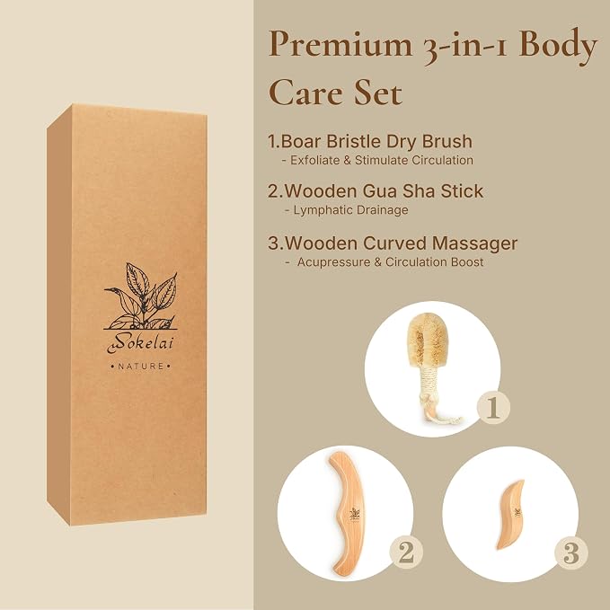 Dry Body Brush Set for Lymphatic Drainage, Natural Sisal Bristle Dry Brushing - Image 3