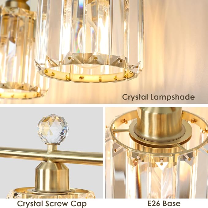 3-Light Gold Bathroom Light Fixtures Modern K9 Crystal Vanity Lights Wall Sconce - Image 3