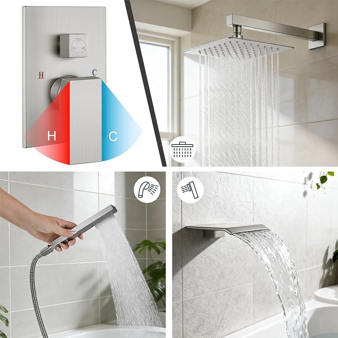 Midanya Shower System with Tub Spout, Bathtub Shower Faucet Set with Square - Image 4
