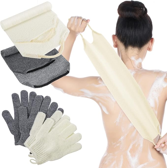 4 Pack Exfoliating Washcloth Back Scrubber Set, 2 Exfoliating Body Scrubber by Breling