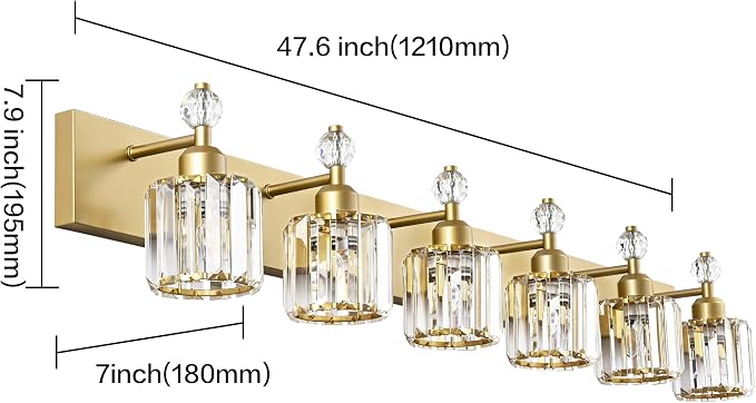 PRESDE Crystal 6 Light Bathroom Vanity Lights Gold Vanity Light - Image 5
