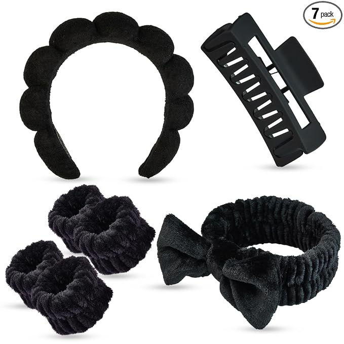 7 Pcs Spa Set, Facial Headband and Wristband Set, Skincare Accessories by Unknown