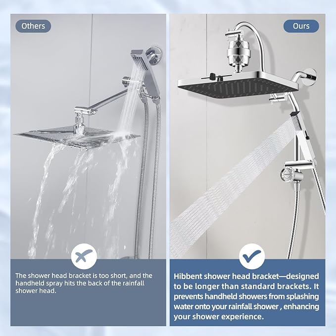 Hibbent 5-spray Filtered Rainfall Shower Head Combo, High Pressure 13'' - Image 8