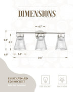 Brushed Nickel Bathroom Vanity Light, HWH 3-Light Vanity Lights - Image 2