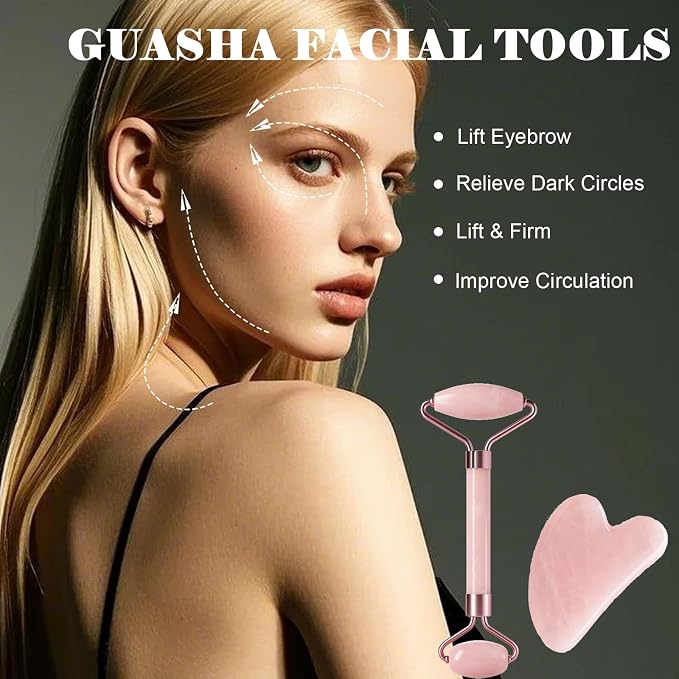 Gua Sha Facial Massage Tool and Roller Set, Facial Massager - Image 3