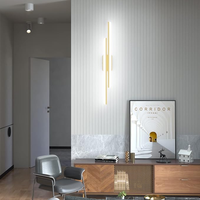 Ralbay 40" Modern LED Gold Vanity Lights 40W Frosted Aluminum Gold Bathroom - Image 3