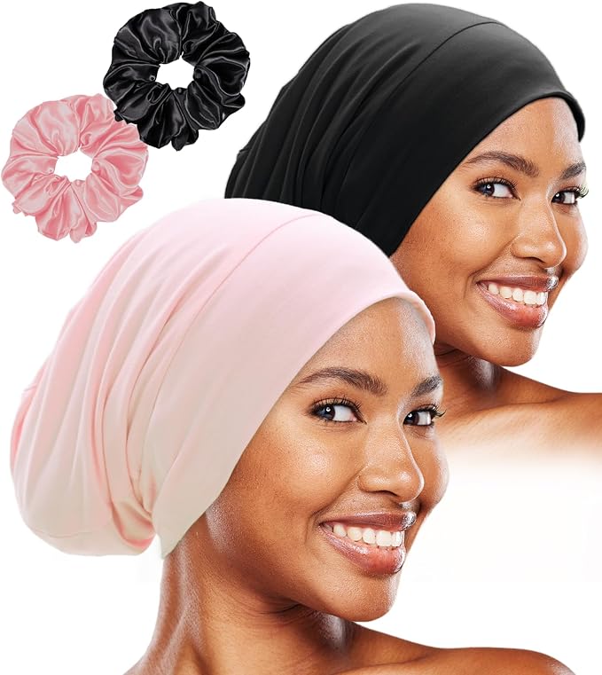 Sleep Cap Bonnet for Sleeping Black Women, Adjustable Cooling Ice Silk Lined by vidsel