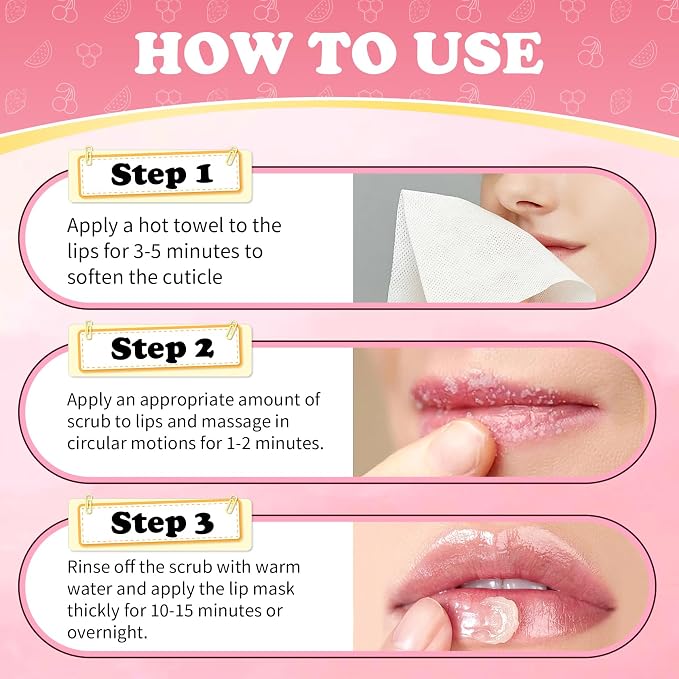 4PCS Lip Scrub and Mask Set, Cherry and Honey Pot Lip Balm, Strawberry and - Image 6