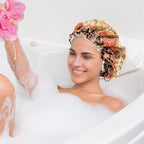 2 PCS Shower Cap Waterproof Double Layer Elastic Adjustable Reusable Hair Bath - Image 7