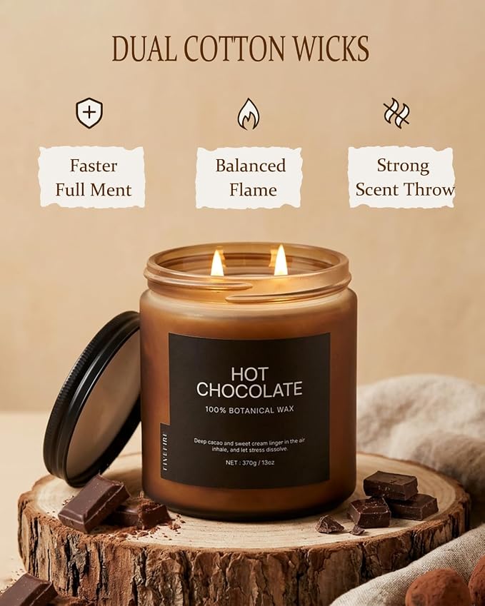 Hot Chocolate Home Scented Candles, 13oz Organic Soy Wax, 76-Hour Clean Burning - Image 4
