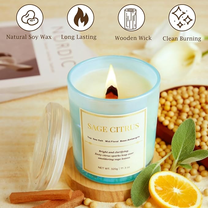 Scented Candles for Home, Wood Wick Sage Citrus Scented Candle, 22.6 oz 150 - Image 3