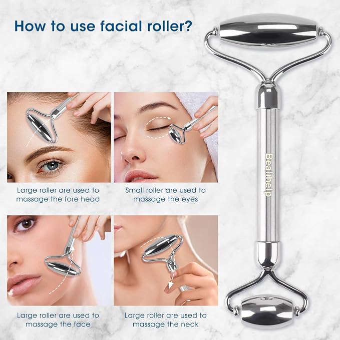 Bealihelp Face Roller and Gua Sha, Stainless Steel Facial Roller and Guasha Tool - Image 4