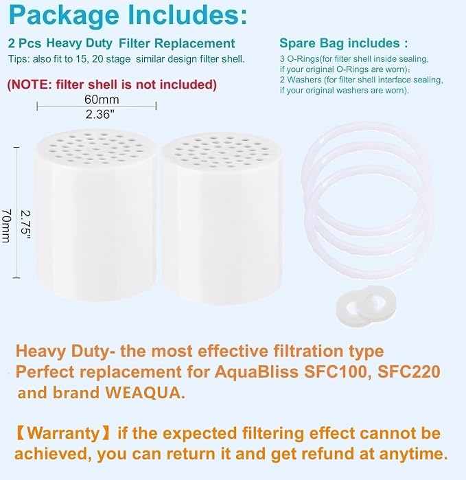 Heavy Duty Shower Filter Replacement Cartridge 2 Pcs, Shower Head Filter Refill - Image 2