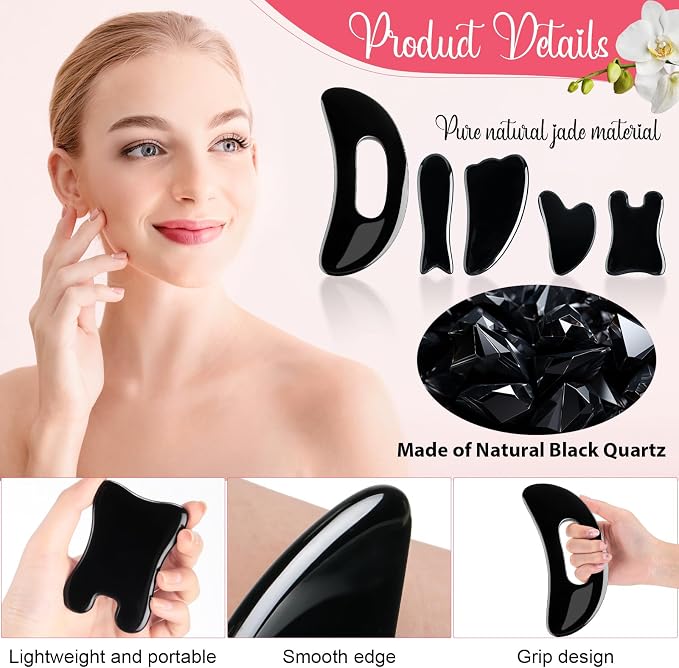 Treela 5 Pcs Gua Sha Facial Tools Set and 1 Pcs Body Gua Sha Massage Tool - Image 4