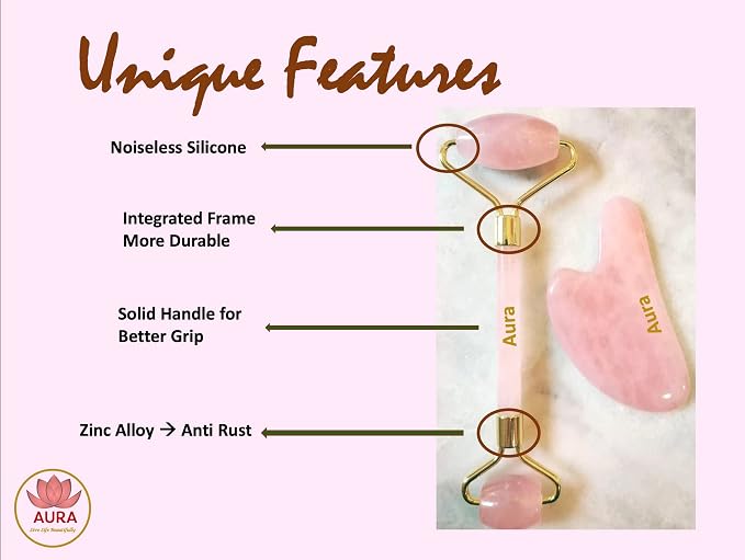 Premium Certified Luxury 100% Authentic Rose Quartz Pink Roller & Gua Sha Set - Image 5