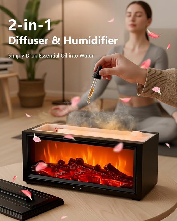 Essential Oil Diffuser, 7-Color Fireplace Fire Flame Aromatherapy Humidifier - Image 4