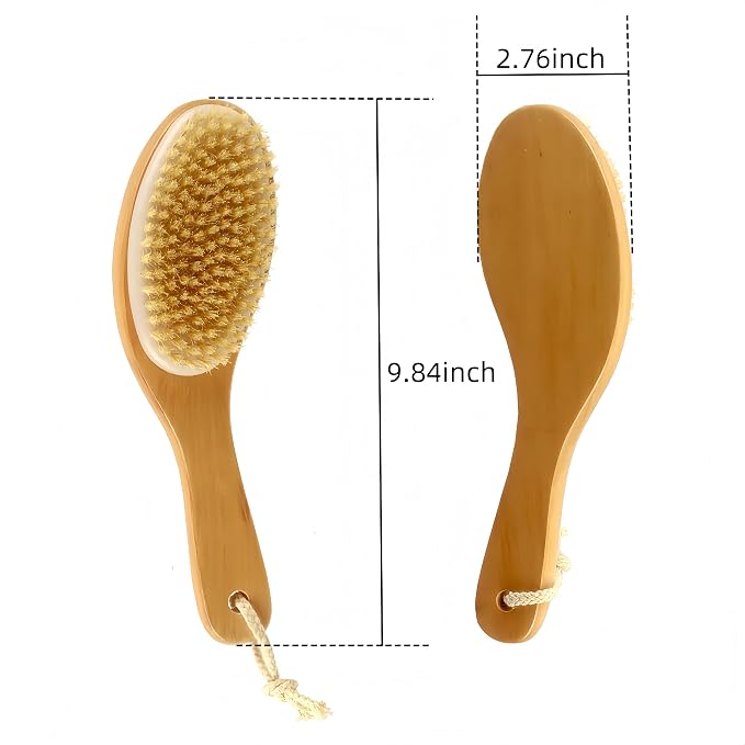 Dry Brushing Body Brush with Contoured Wooden Handle, Natural Bristle - Image 7