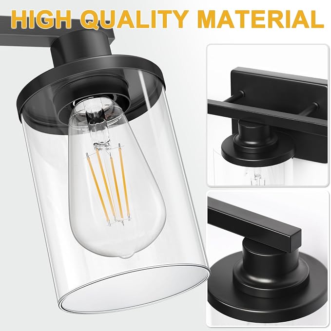 L LOHAS LED 3-Light Bathroom Vanity Light, 17 Inch Matte Black Bathroom Lighting - Image 4