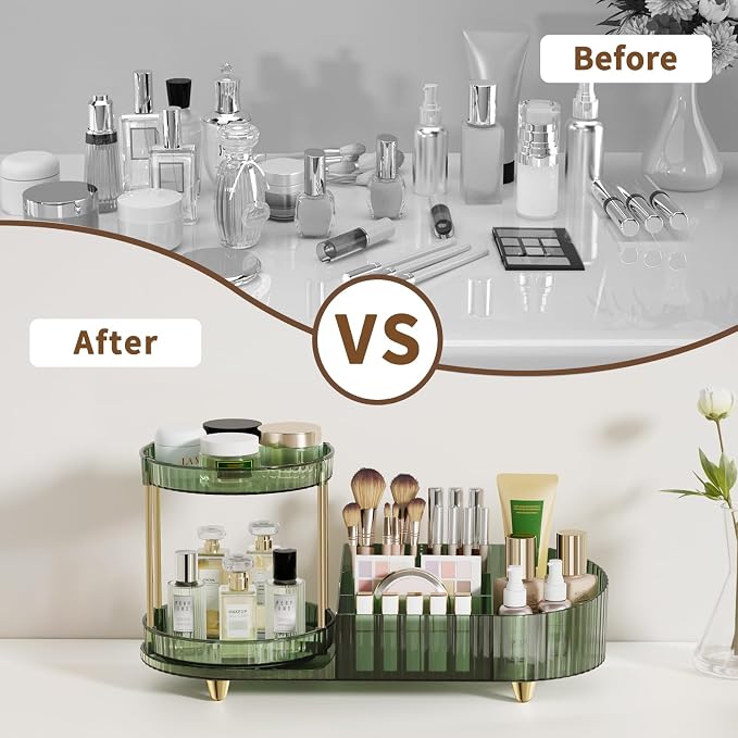 360 Rotating Makeup Organizer for Vanity, 2 Small Trays & 5 Compartments for - Image 6