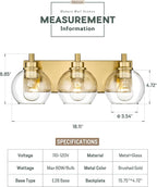 Bathroom Light Fixtures, 3-Light Brushed Gold Vanity Light, Modern Wall Sconces - Image 3