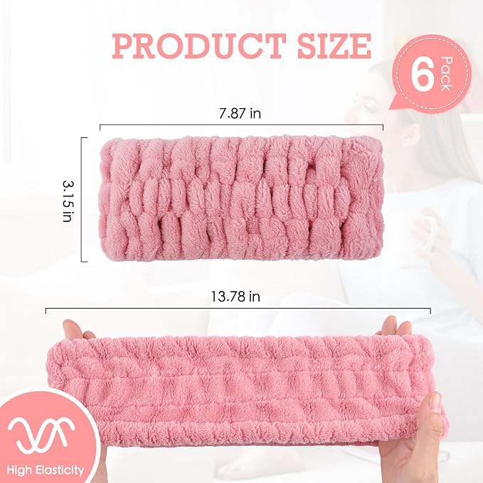 6PCS Spa Headband for Women – Soft Terry Cloth Hairband for Facial Makeup - Image 3