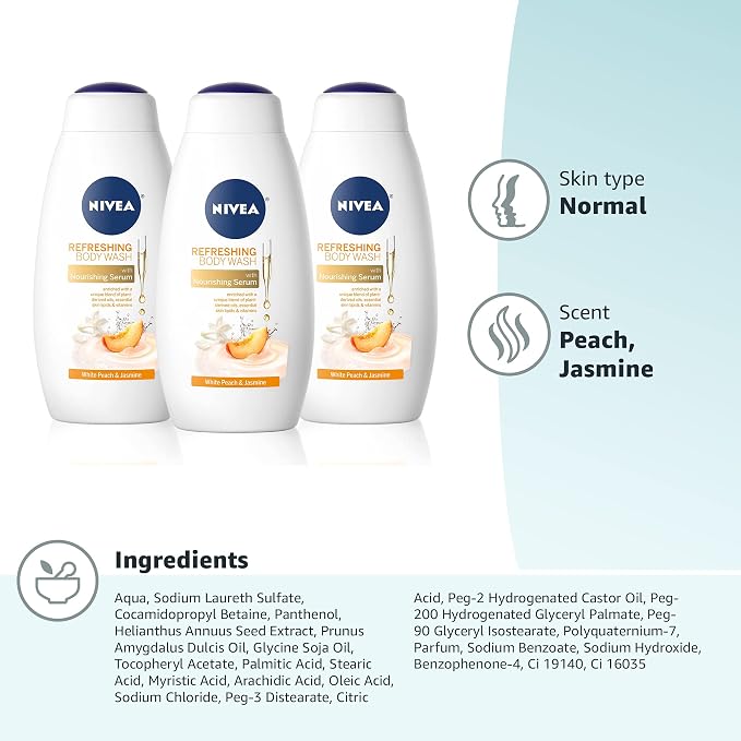 NIVEA Refreshing White Peach and Jasmine Body Wash - Image 13