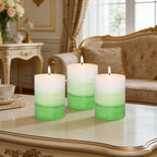 Pillar Candles 3x4 Inch Eucalyptus Scented Hand-Poured Layered Green Gradient - Image 6