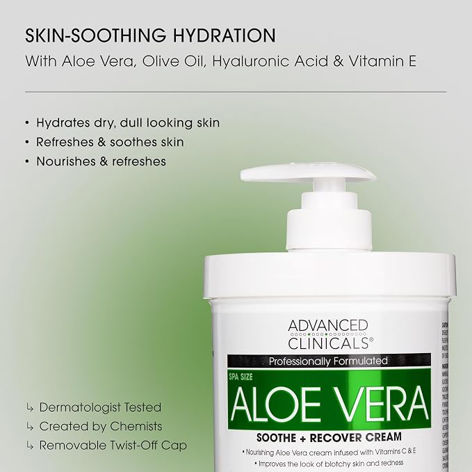 Advanced Clinicals Aloe Vera Lotion Skin Care Relief Cream | Vitamin E Infused - Image 2