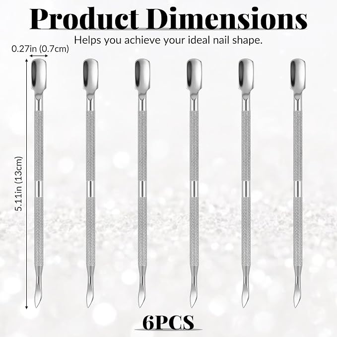 6 Pcs Dual-Sided Cuticle Pusher Set, Stainless Steel Cuticle Pusher Tool - Image 2