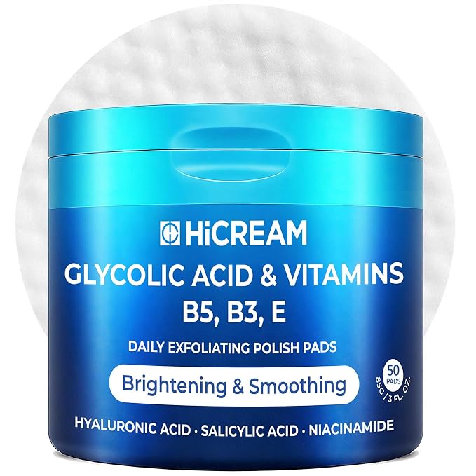 Hicream Glycolic Acid Pads, Dual-Textured Facial Exfoliating Toner by Hicream