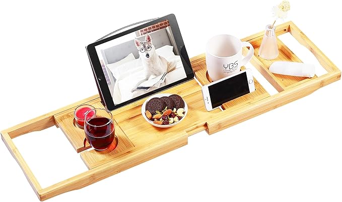 VaeFae Bamboo Bathtub Caddy Tray, Expandable Bath Tray by VaeFaeDirect