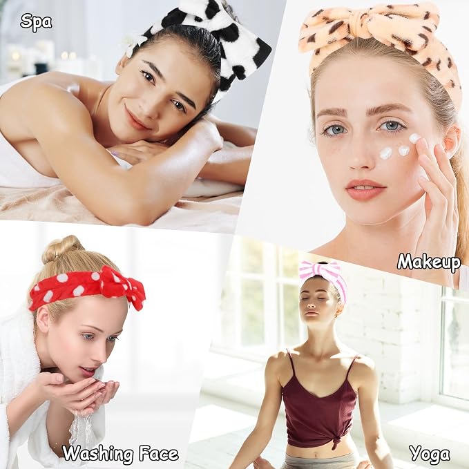 Casoty 12 Pcs Spa Headbands, Skin Care Headband, Soft Coral Fleece Makeup Head - Image 3