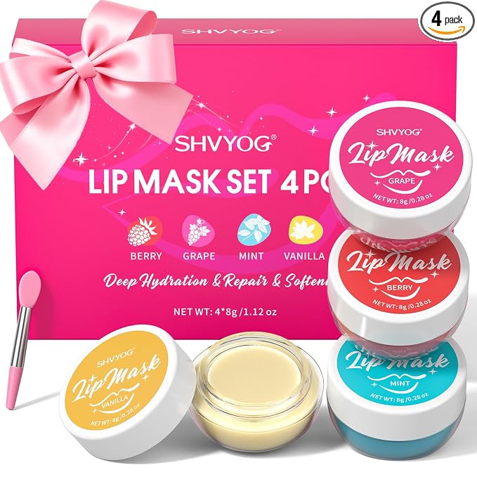 4 Pack Lip Mask Set, Hydrating Lip Mask Overnight by SHVYOG