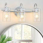 3 Lights Vanity Light, Polished Chrome Bathroom Wall Light Fixture Over Mirror by Apenath