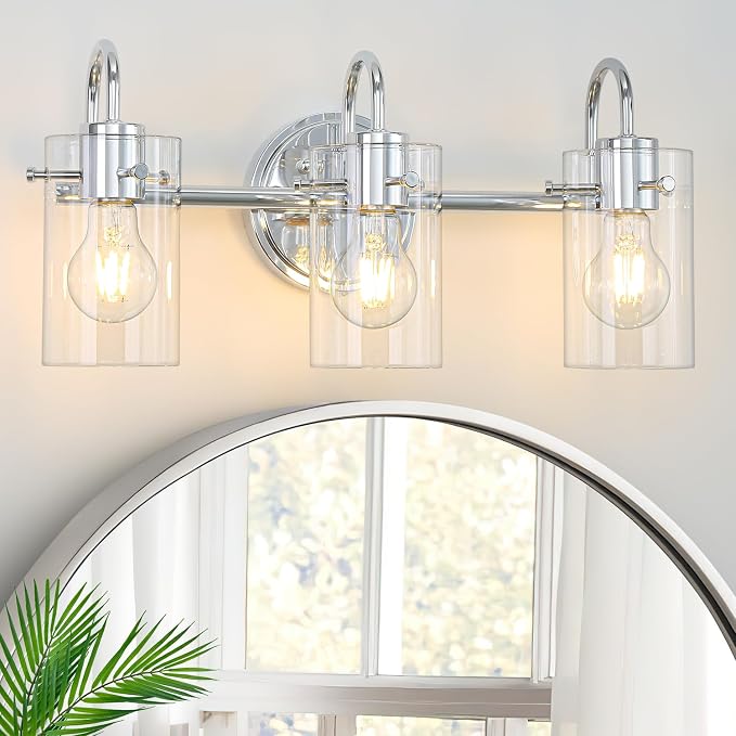3 Lights Vanity Light, Polished Chrome Bathroom Wall Light Fixture Over Mirror by Apenath