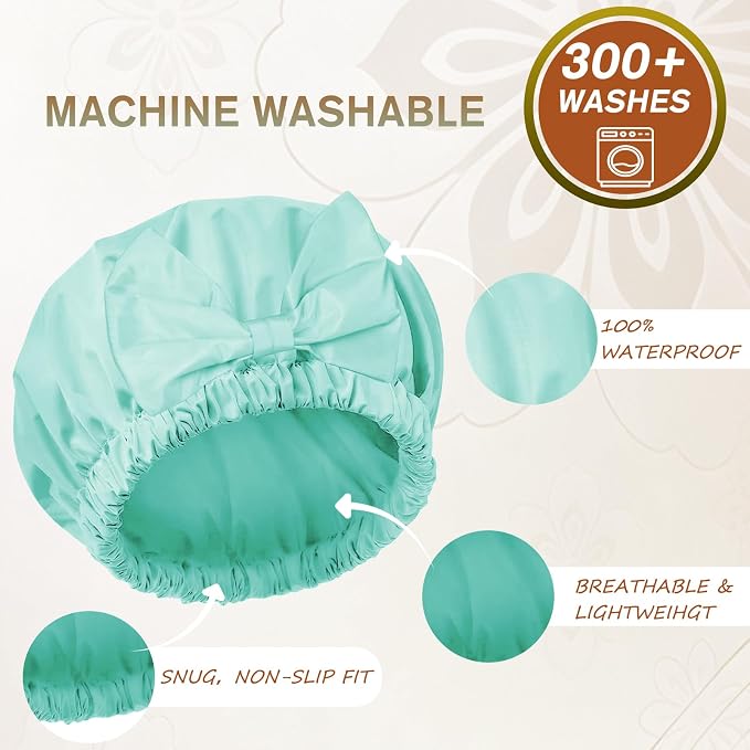 Shower Cap for Women, Cute Bow Waterproof Reusable Bath Cap, Non-Slip Anti - Image 3
