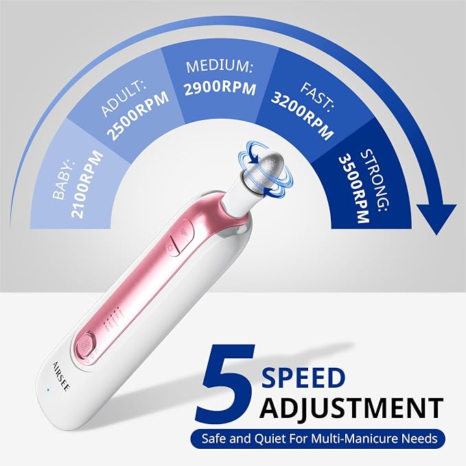 AIRSEE Professional Manicure Pedicure Kit, Cordless 6 in 1 Electric Nail File - Image 3