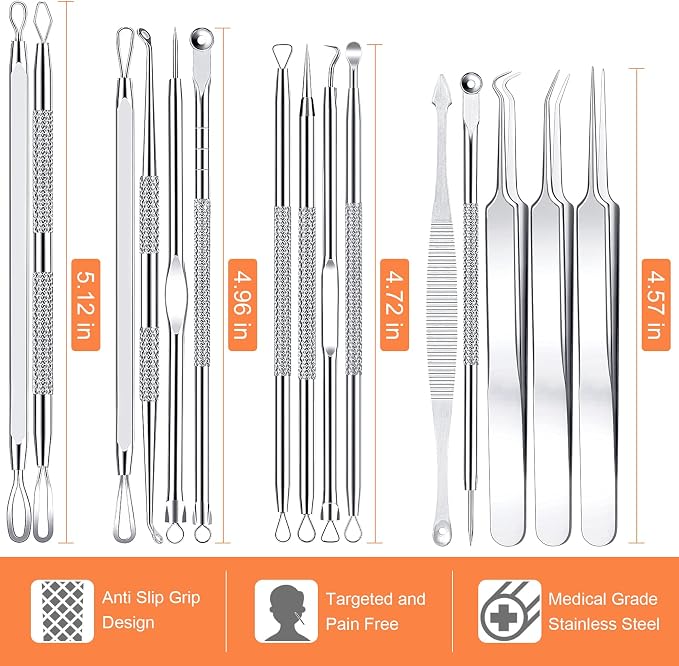 Pimple Popper Tool Kit, IUMAKEVP 15 PCS Professional Stainless Steel Blackhead - Image 8