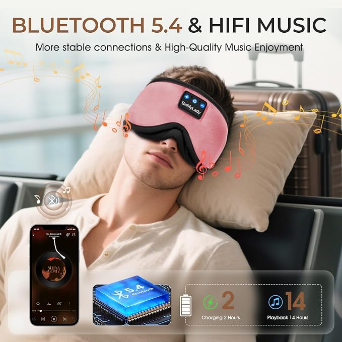 Sleep mask Headphones, 100% Blackout 3D Zero Eye Pressure Bluetooth Sleep mask - Image 5