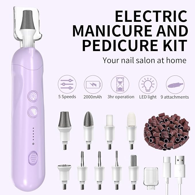 Cordless Electric Nail File Set, Rechargeable Pedicure Tools - Image 2