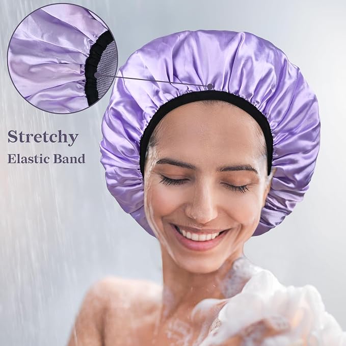 Three-Layer Terry Cloth Lined Satin Shower Cap, - Image 6