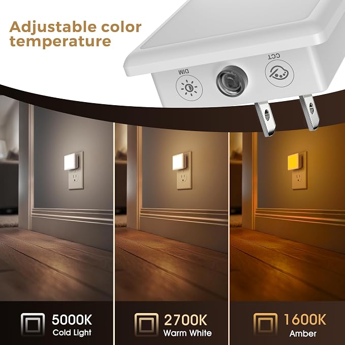 L LOHAS LED 3CCT Night Lights Plug into Wall 2-Pack, 0.3W Plug in Night Light - Image 3