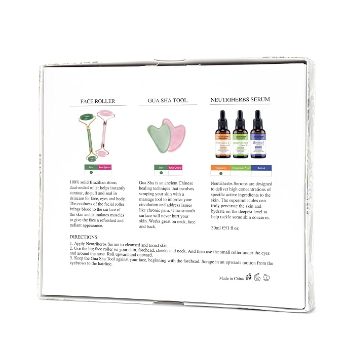 NEUTRIHERBS Jade Gua Sha & Face Roller & Vitamin C Serum Facial Tool Set - Image 4