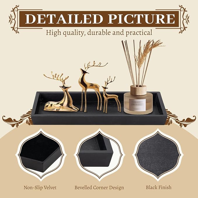 MAONAME Black Bathroom Vanity Tray, Rustic Long Narrow Tray, Rectangle - Image 3