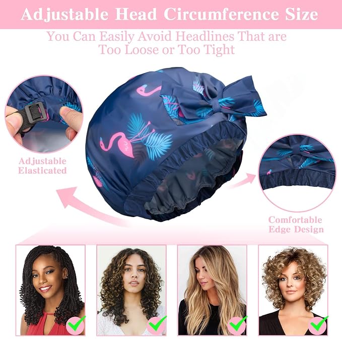 2 PCS Waterproof Shower Caps, Oversized Adjustable Hair Cap - Image 3