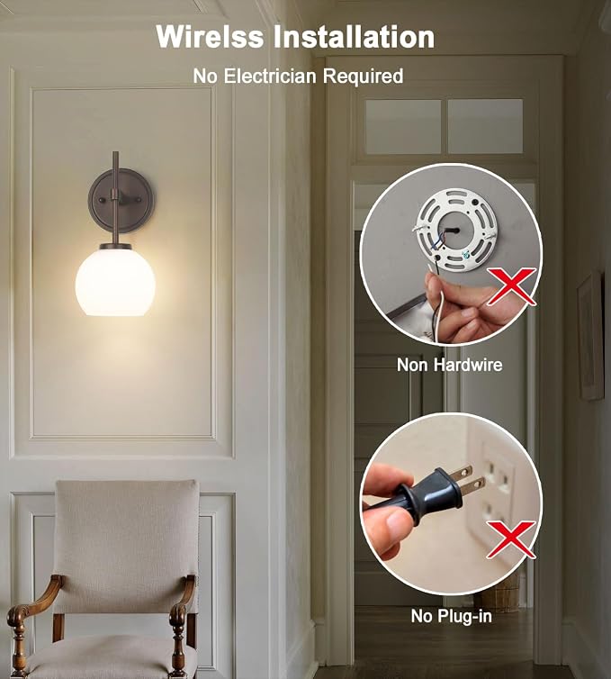 Oil Rubbed Bronze Wireless Rechargeable Wall Sconces Set of 2, Battery Operated - Image 4