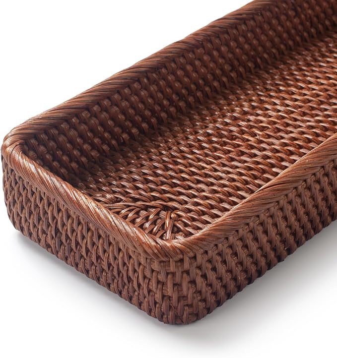 Rattan Bathroom Vanity Trays Toilet Tank Baskets Long Narrow Hand Towel Storage - Image 4