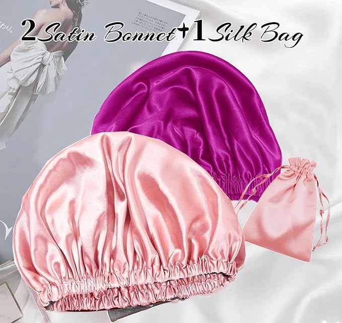 3Pcs Hair Bonnets For Sleeping Satin Bonnet For Women Silk Bonnets Womens Curly - Image 2