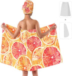 Citrus Print Bath Wrap and Hair Drying Towel Set – Microfiber Quick Dry Shower - Image 2