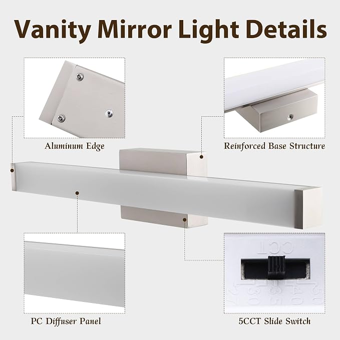 Bathroom Light Fixtures Over Mirror 22IN, 19W 5CCT Dimmable Modern Vanity Lights - Image 6